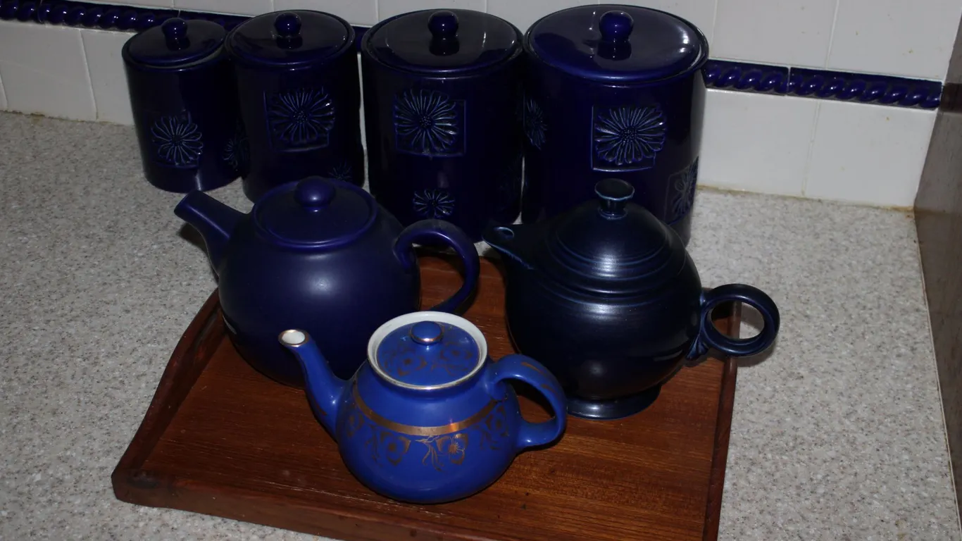 Cobalt Canisters, Teapots & Tray