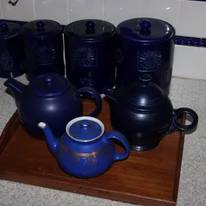 Cobalt Canisters, Teapots & Tray