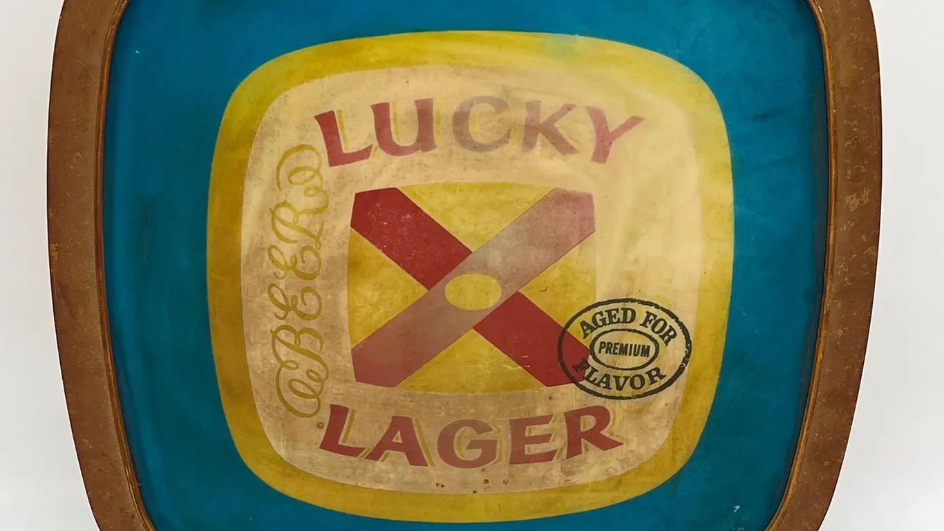 Lucky Lager Beer Sign with Fire Exit Reverse