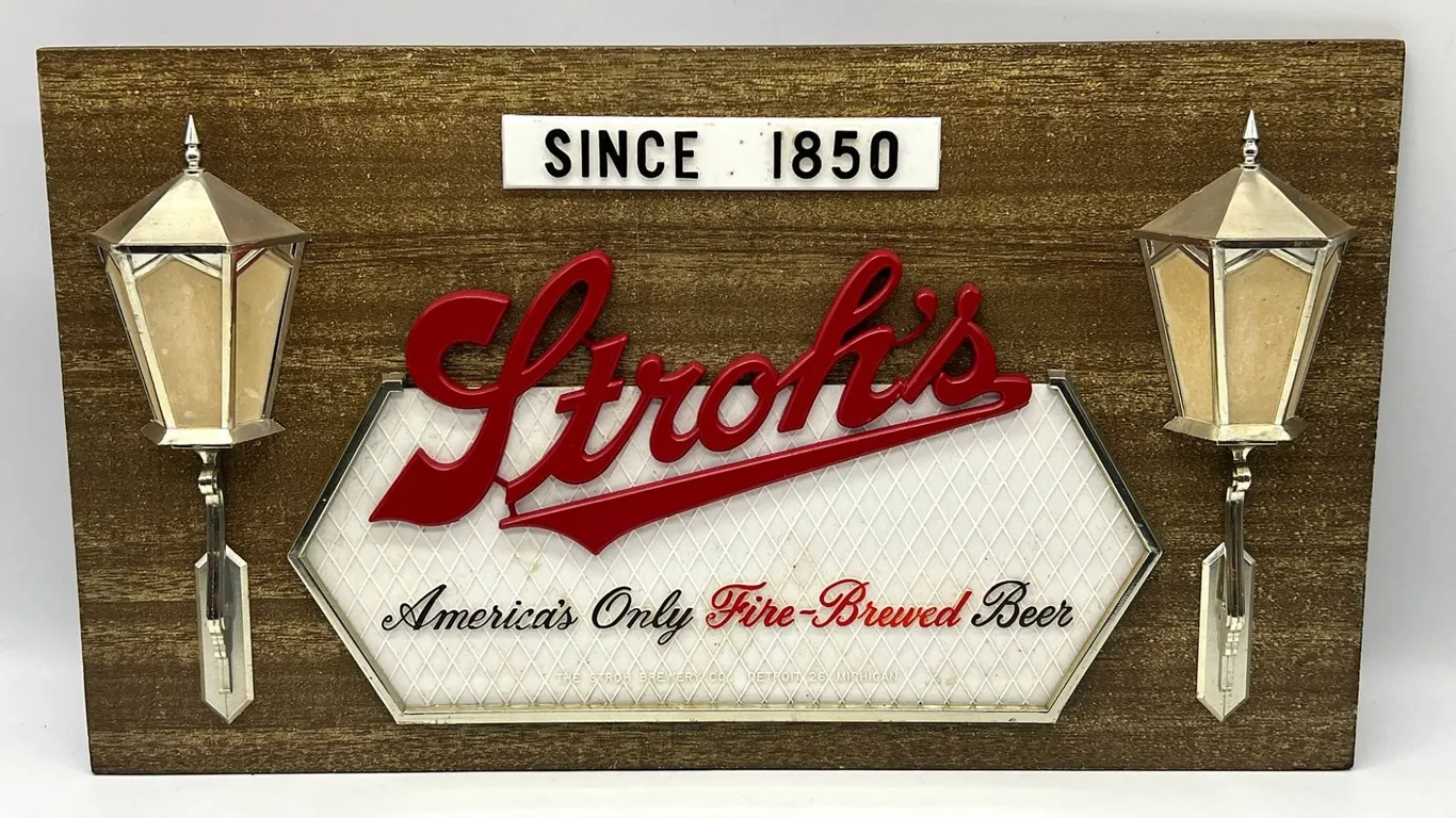 Stroh's Fire-Brewed Beer Wall Sign with Lanterns