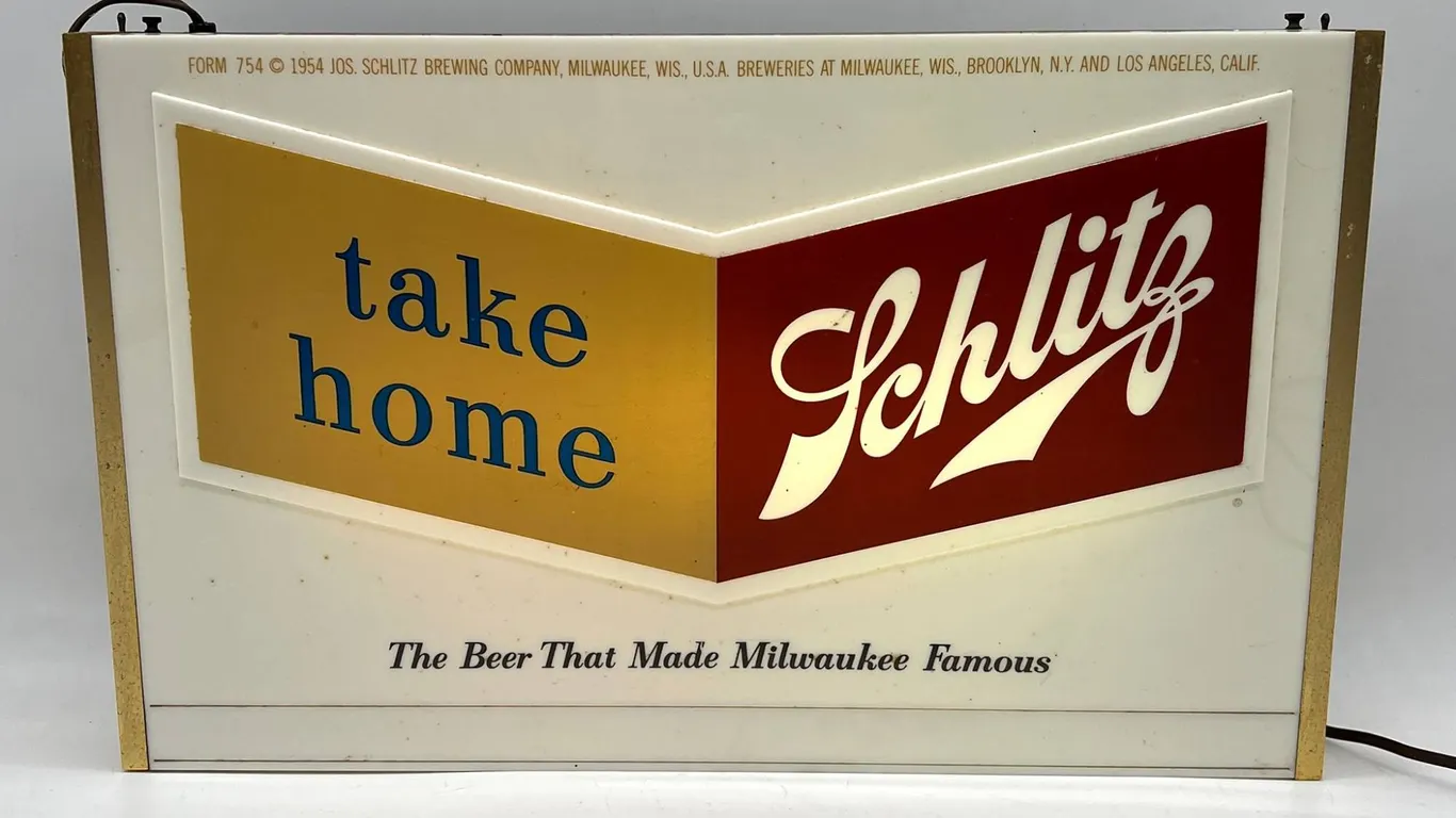 1954 Schlitz Beer Lighted Sign with Take Home Slogan