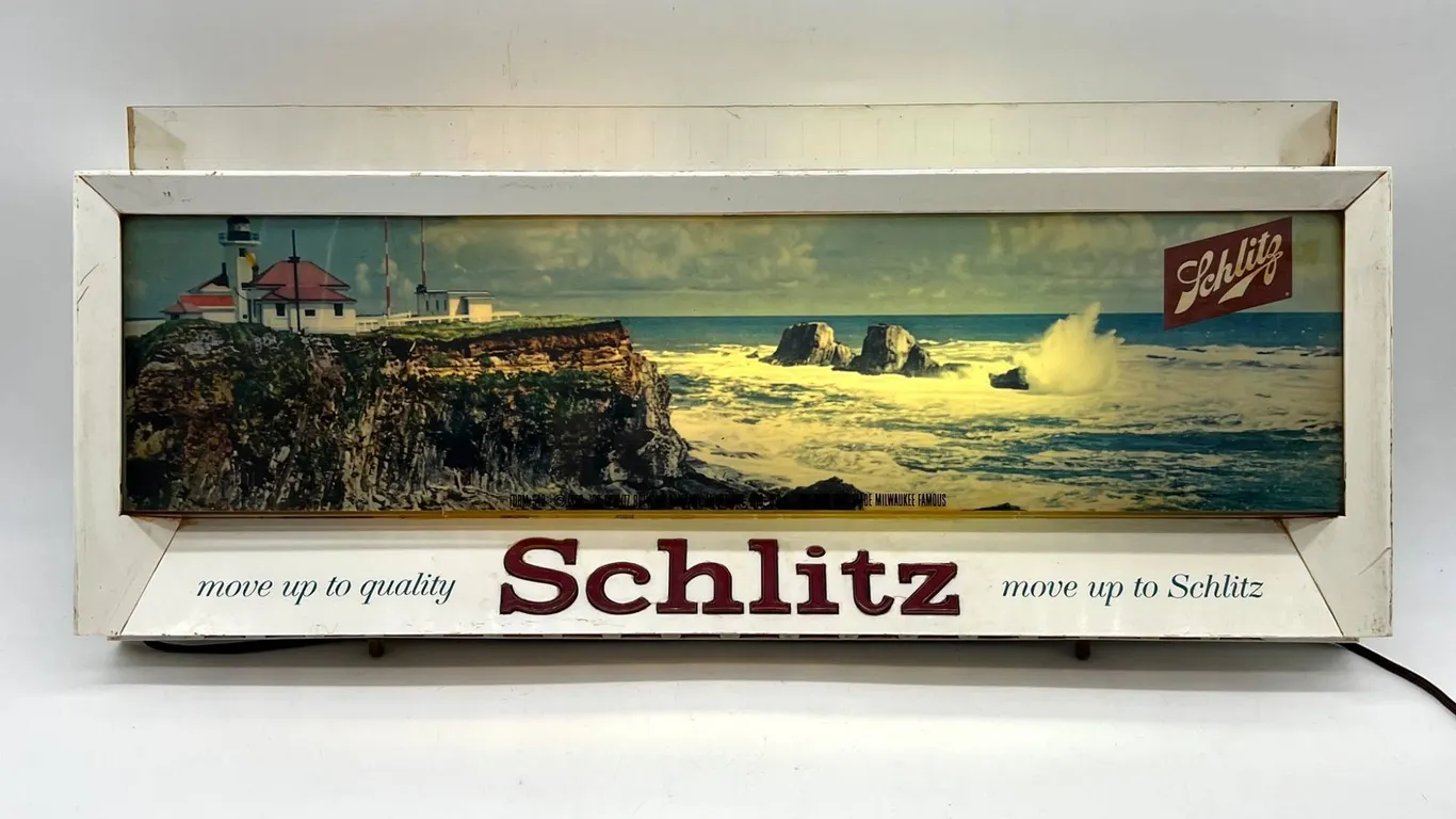Schlitz Beer Lighted Wall Sign with Coastal Scene
