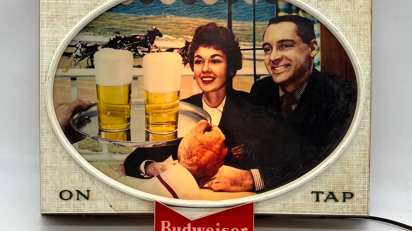 Budweiser Beer Lighted Sign with Vintage Bar Scene