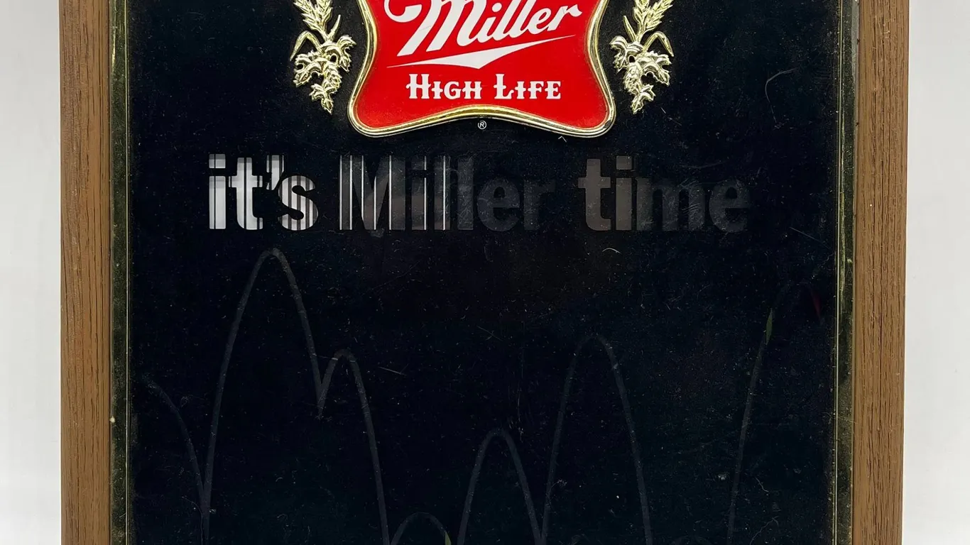 Miller High Life Beer Light Sign with Wood Frame