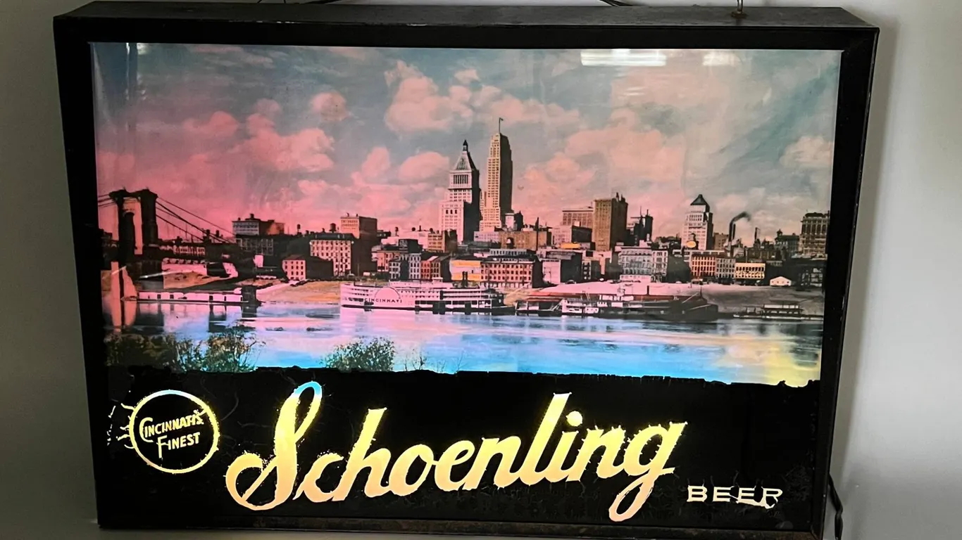 Schoenling Beer Lighted Sign with Cincinnati Skyline