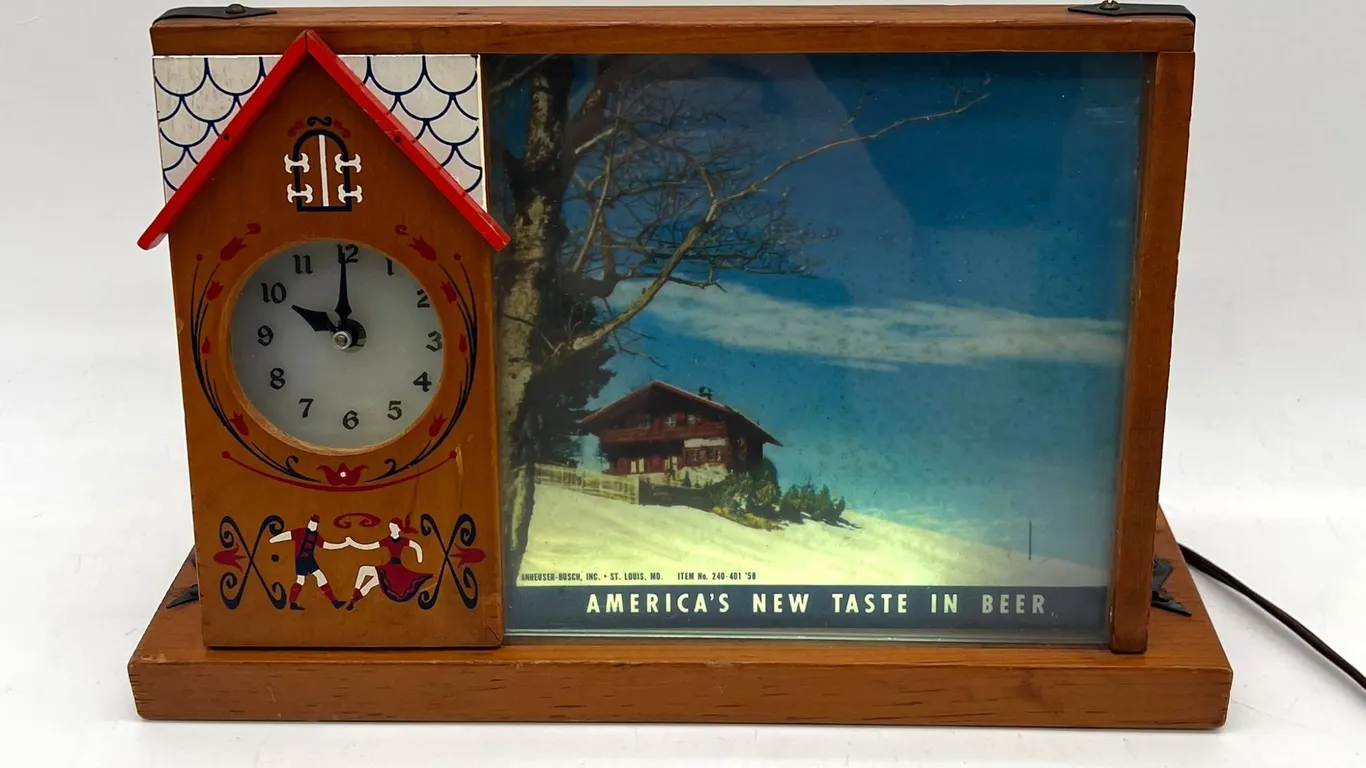 Wooden Cuckoo-Style Beer Light and Clock Display