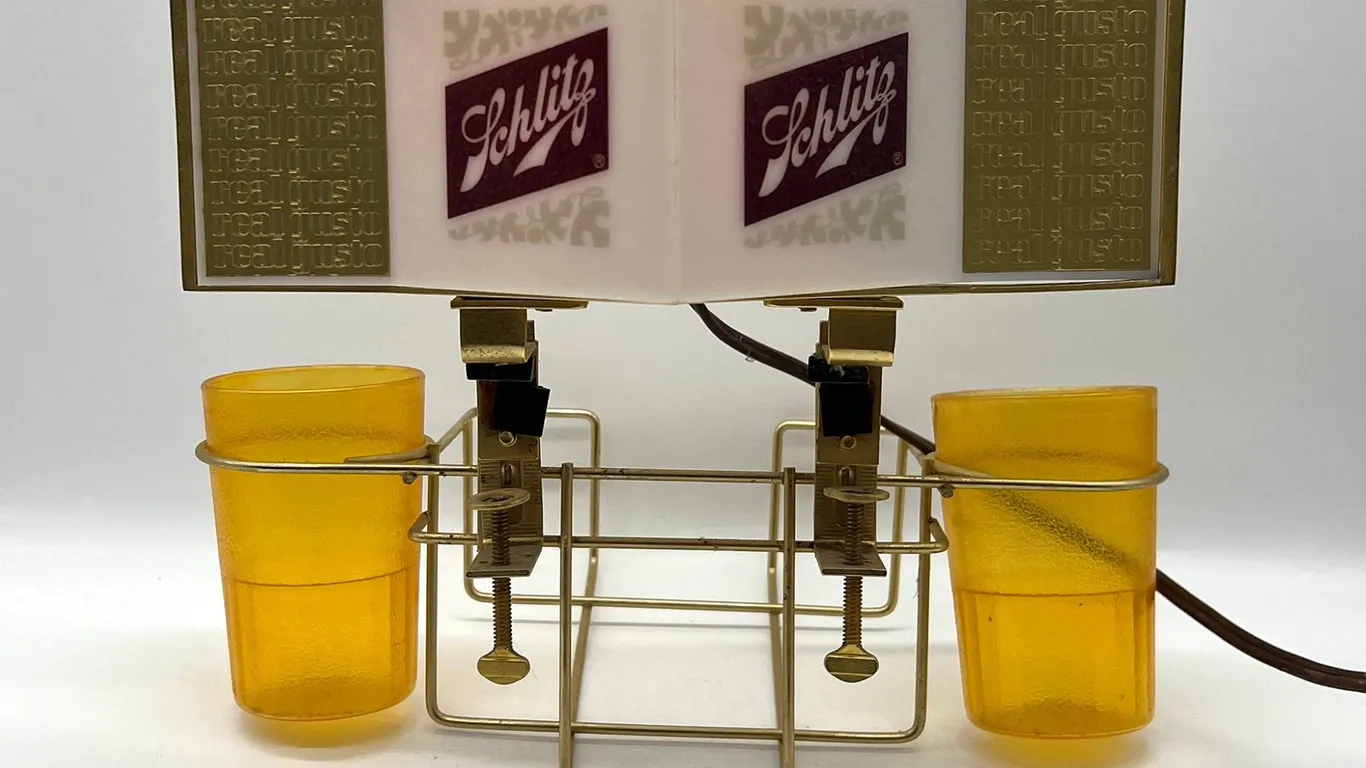 Schlitz Beer Lighted Caddy with Plastic Tumblers