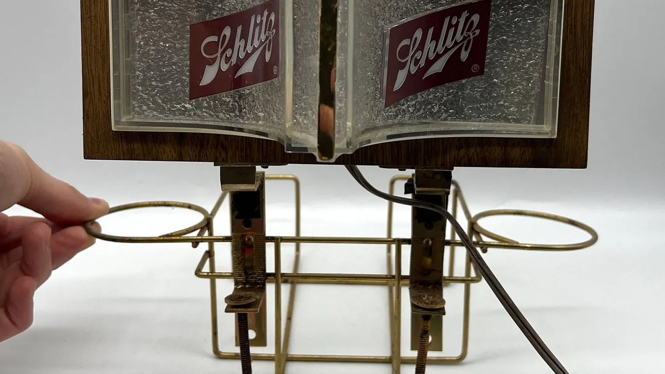 Schlitz Beer Lighted Sign with Metal Bottle Holder