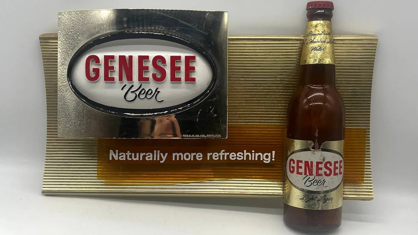 Genesee Beer Sign with Embossed Bottle Display
