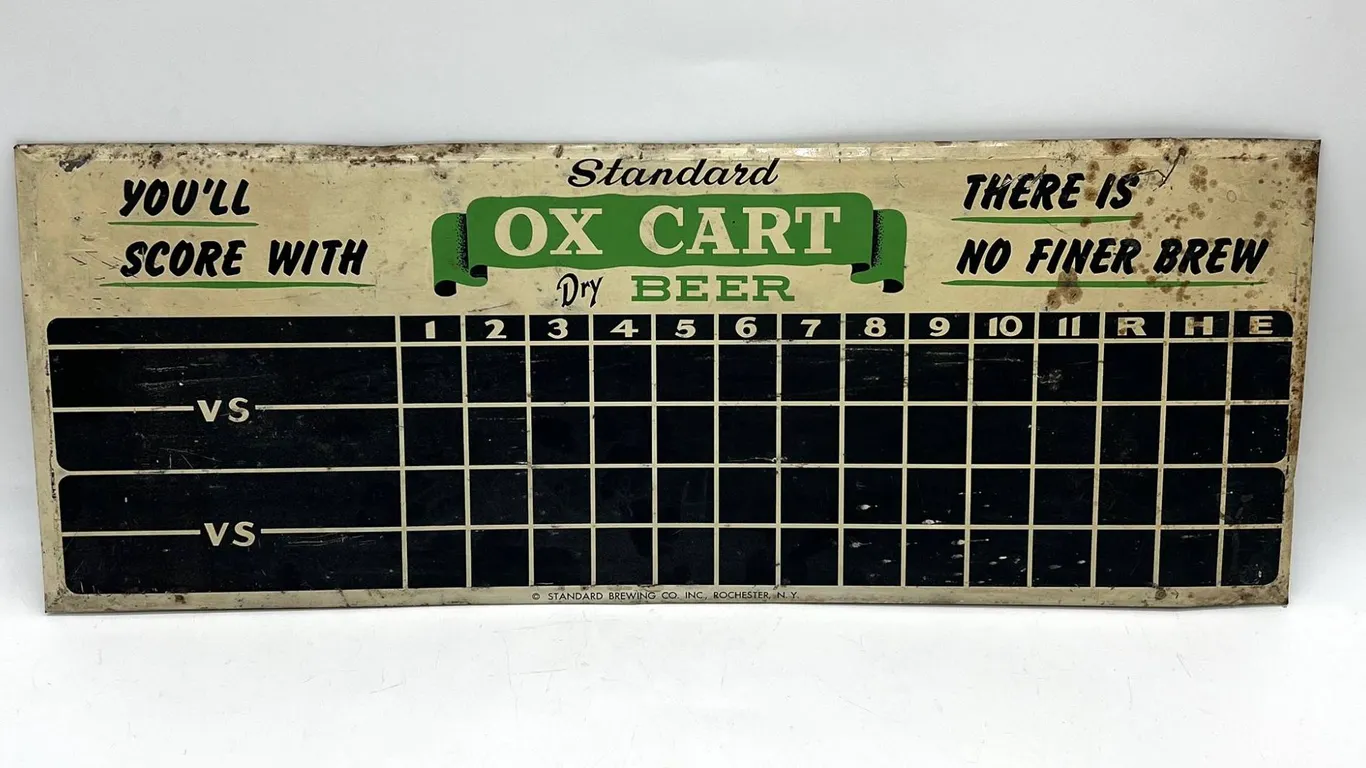 Ox Cart Dry Beer Metal Scoreboard Sign