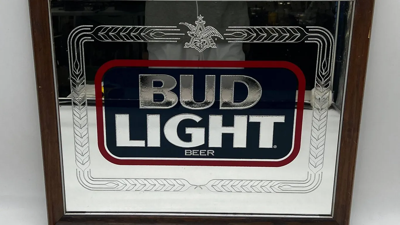 Bud Light Beer Mirror with Wood Frame