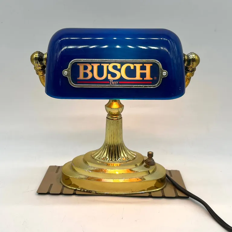 Busch Beer Blue Glass Bankers Lamp