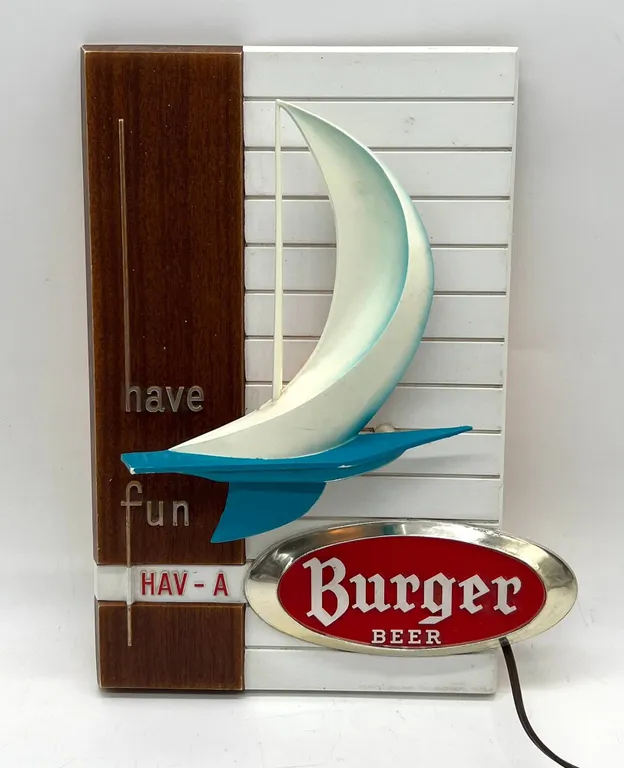 Burger Beer Lighted Wall Sign with Sailboat