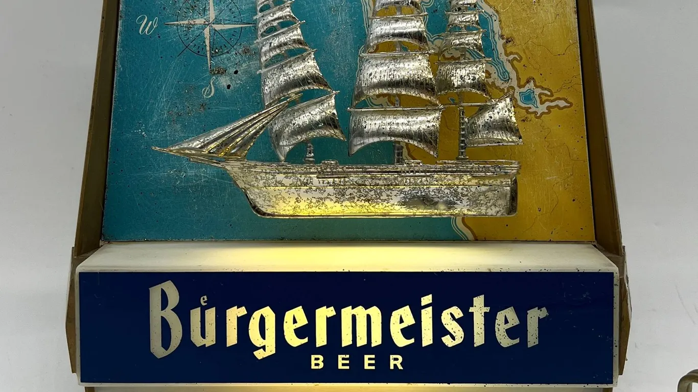 Burgermeister Beer Lighted Sign with Ship