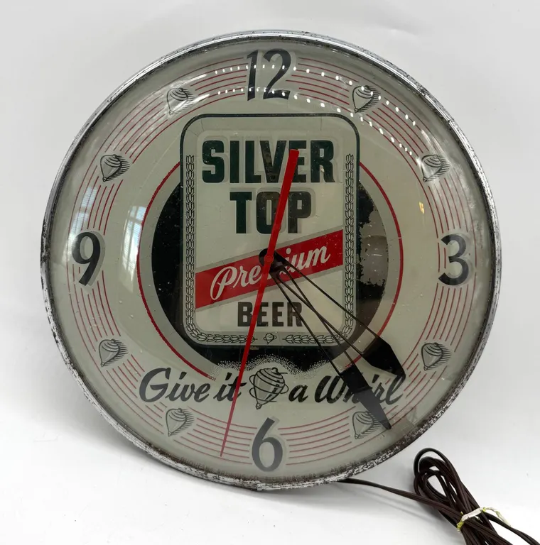 Silver Top Premium Beer Advertising Clock