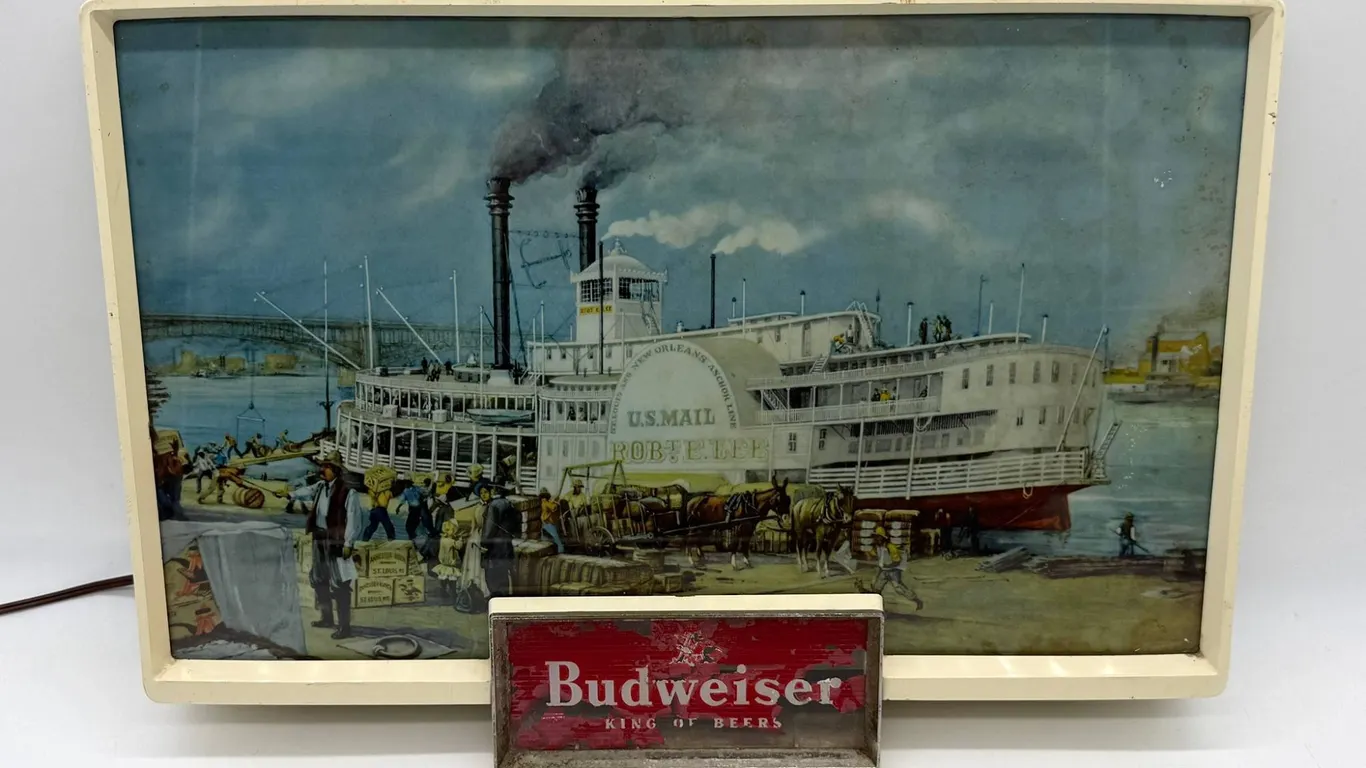Budweiser Beer Light with Riverboat Scene