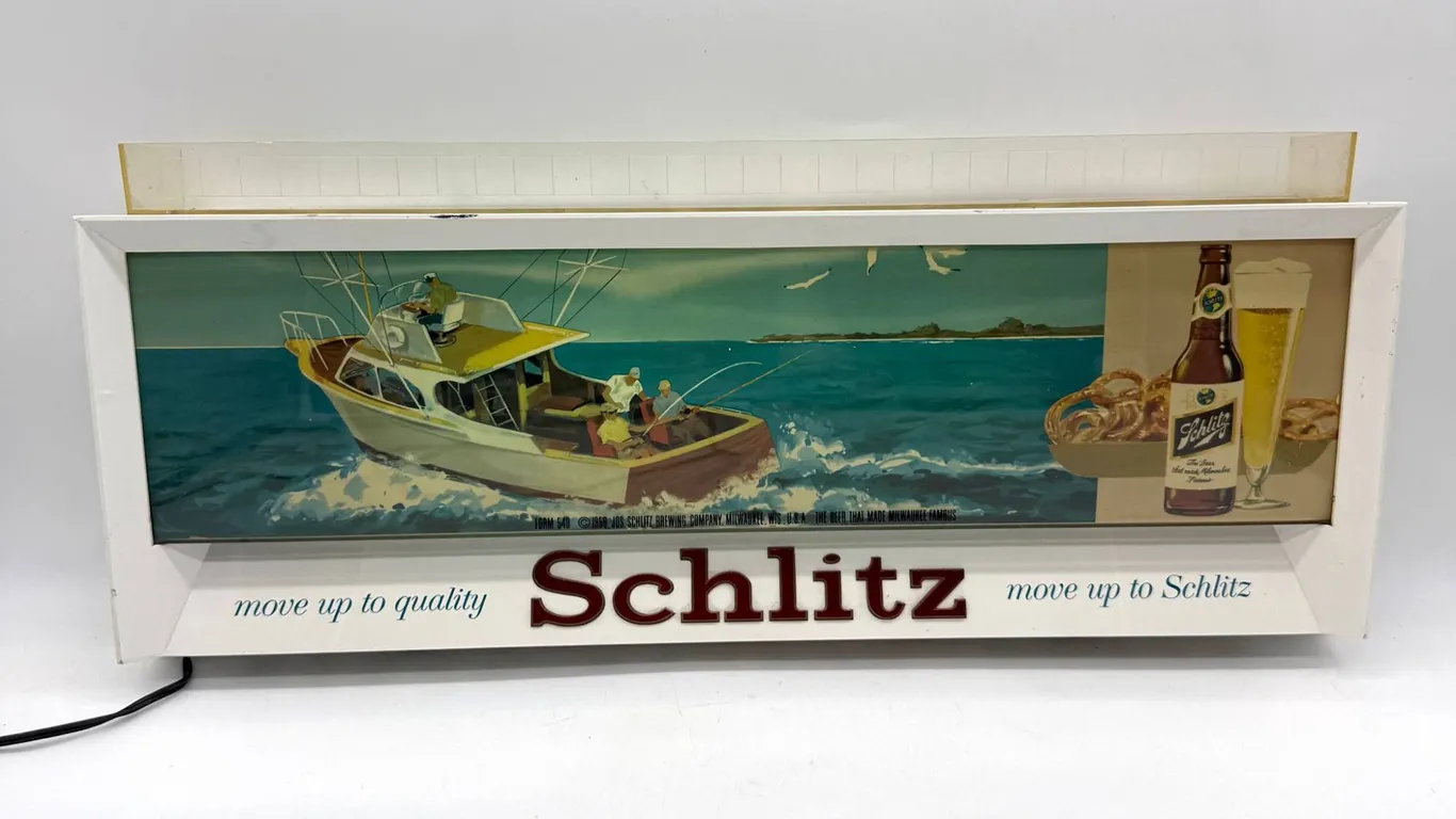Schlitz Beer Lighted Sign with Fishing Scene