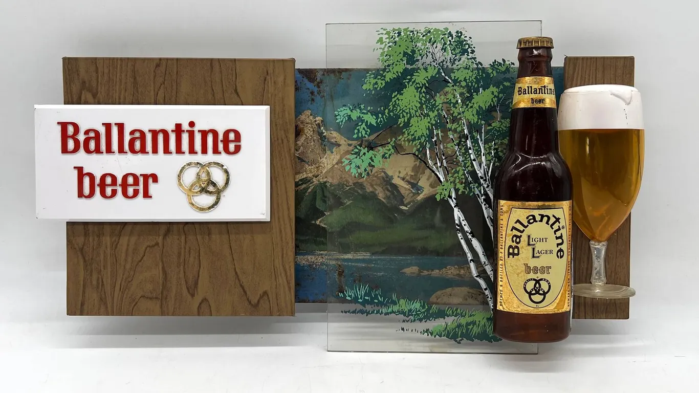 Ballantine Beer Sign with Bottle and Glass