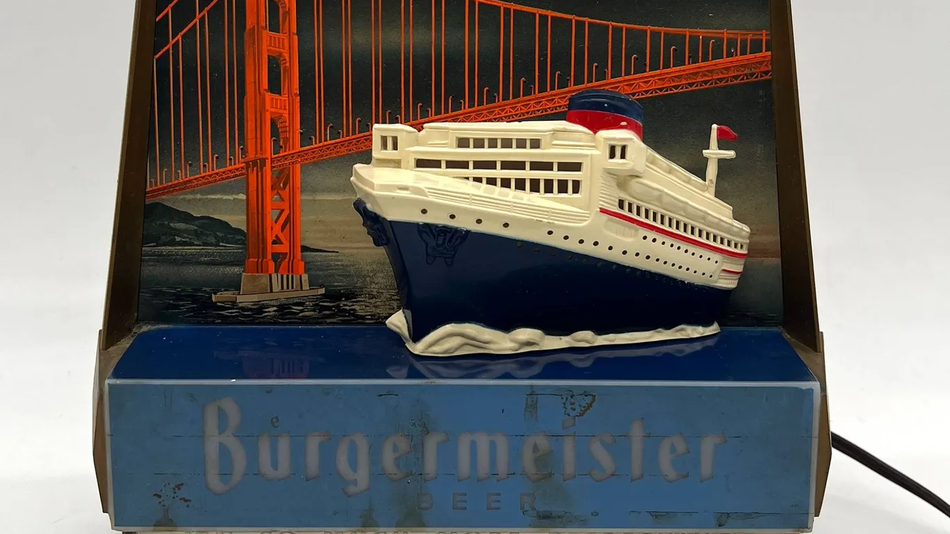 Burgermeister Beer Light with Ship and Bridge
