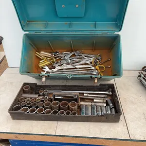 Plastic toolbox with a quantity of tools