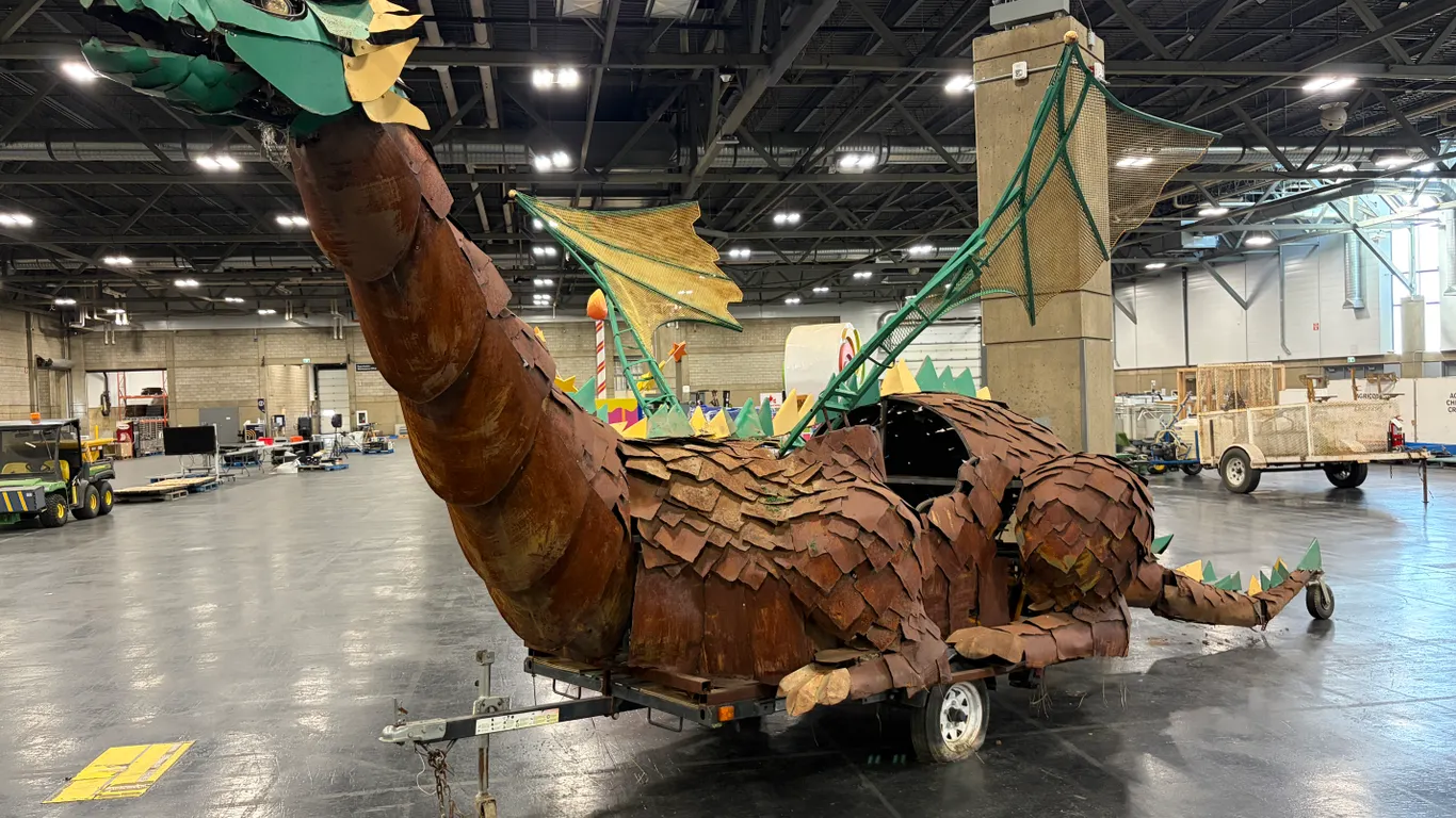 CUSTOM-BUILT DRAGON PARADE FLOAT ON SINGLE AXLE TRAILER