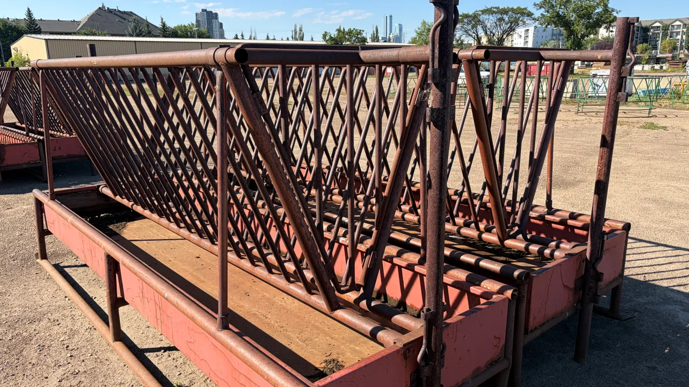 (2) 12' X 4' HEAVY-DUTY STEEL V-RACK LIVESTOCK FEEDERS