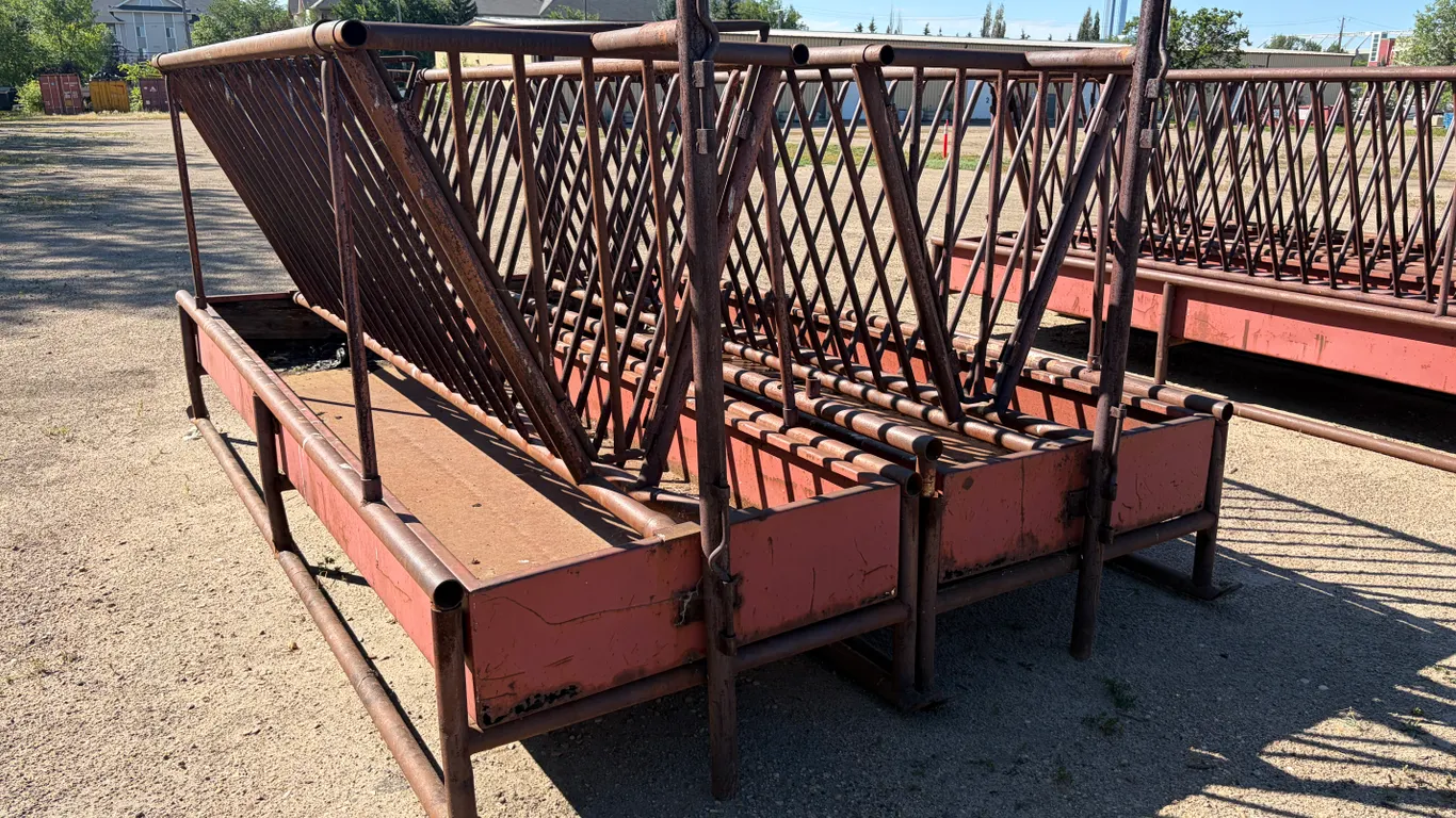 (2) 12' X 4' HEAVY-DUTY STEEL V-RACK LIVESTOCK FEEDERS