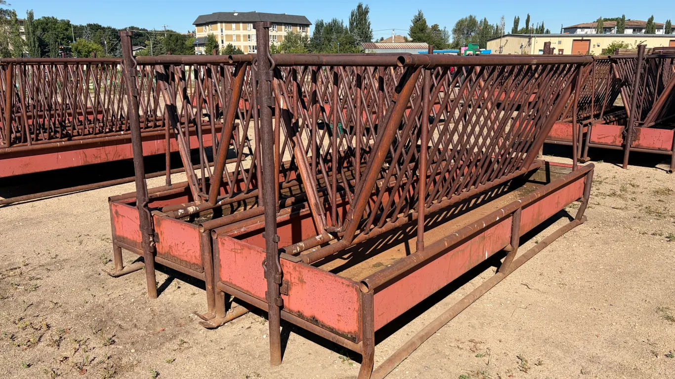 (2) 12' X 4' HEAVY-DUTY STEEL V-RACK LIVESTOCK FEEDERS