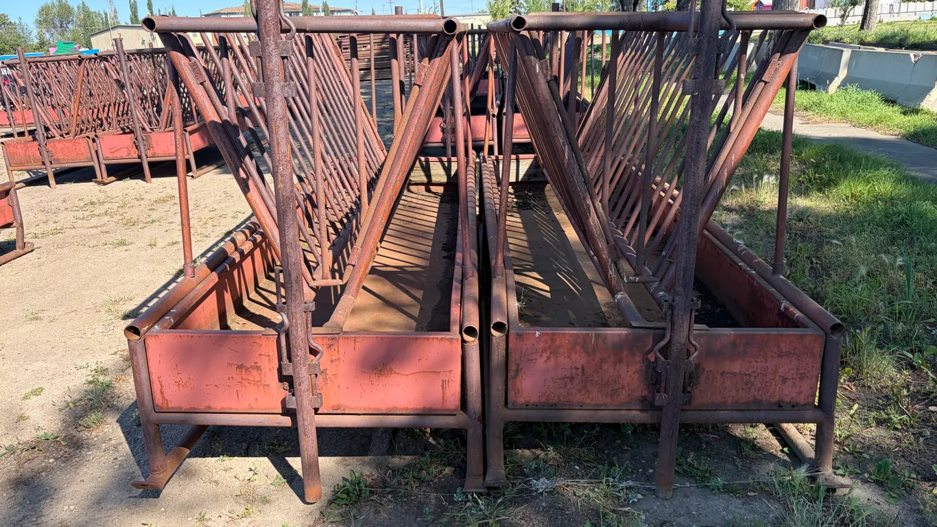 (2) 12' X 4' HEAVY-DUTY STEEL V-RACK LIVESTOCK FEEDERS