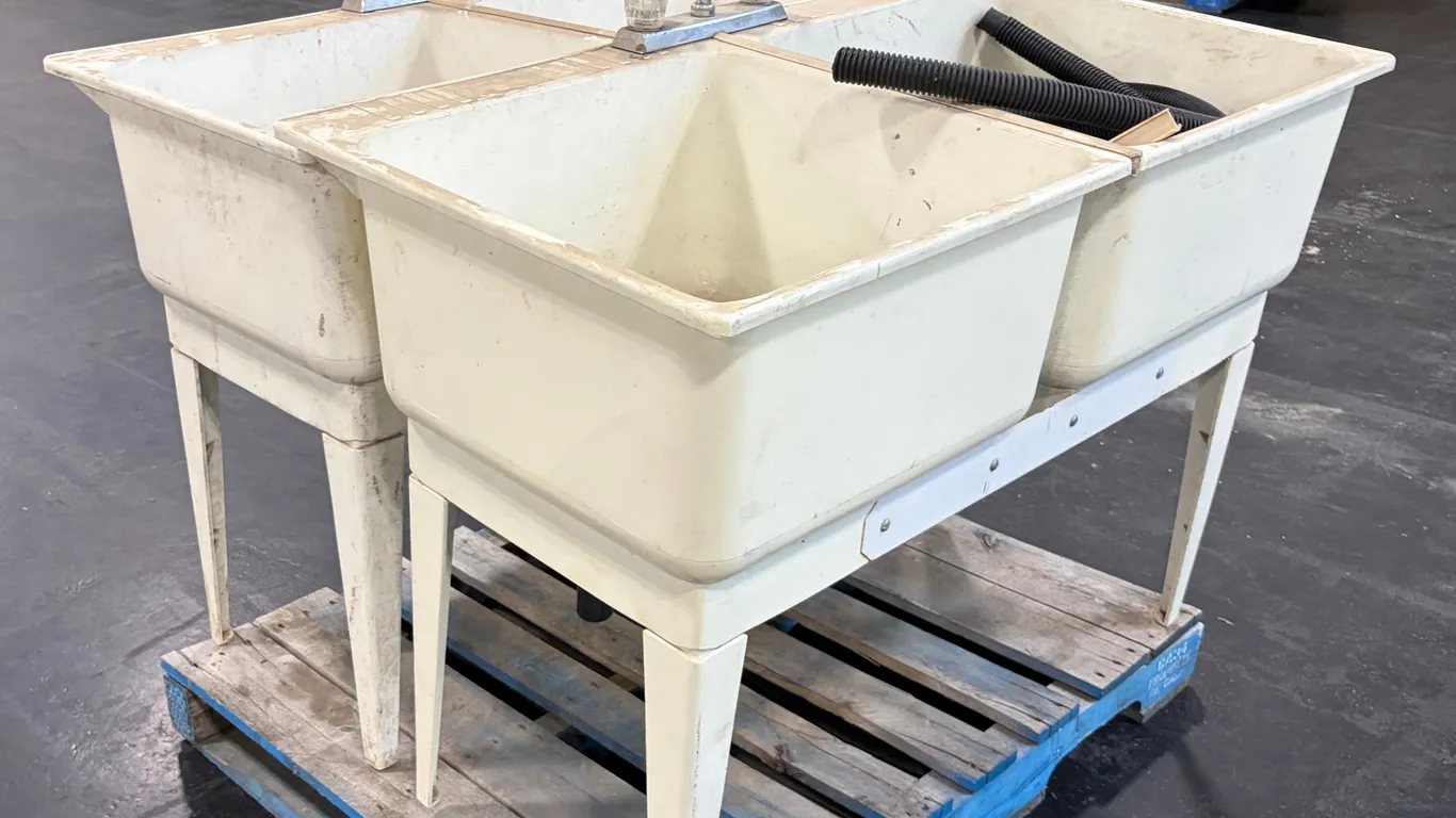 (2) 2-WELL PLASTIC UTILITY SINKS WITH FAUCETS