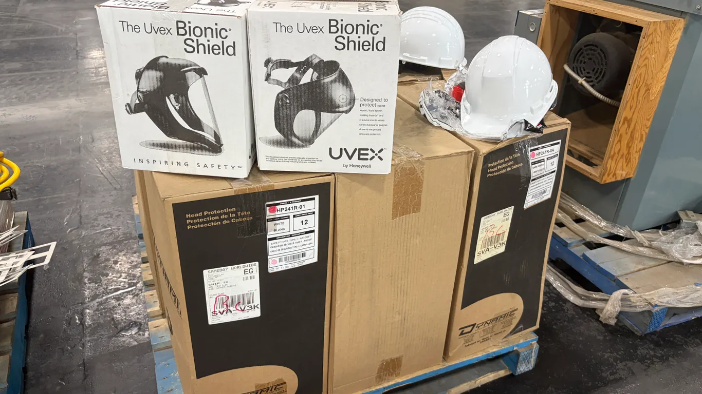 PALLET OF NEW HARD HATS & FACE SHIELDS