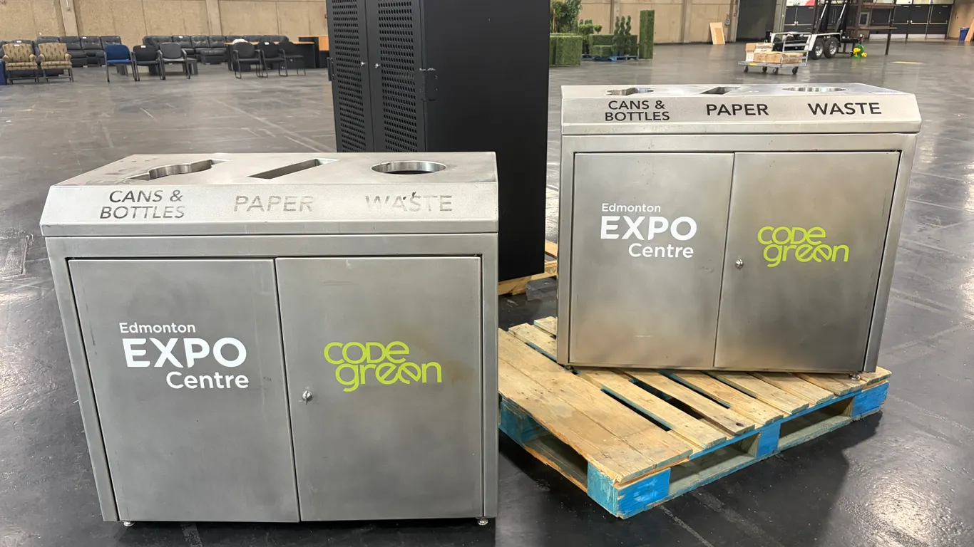 (2) STAINLESS STEEL 3-STREAM RECYCLING & WASTE STATIONS