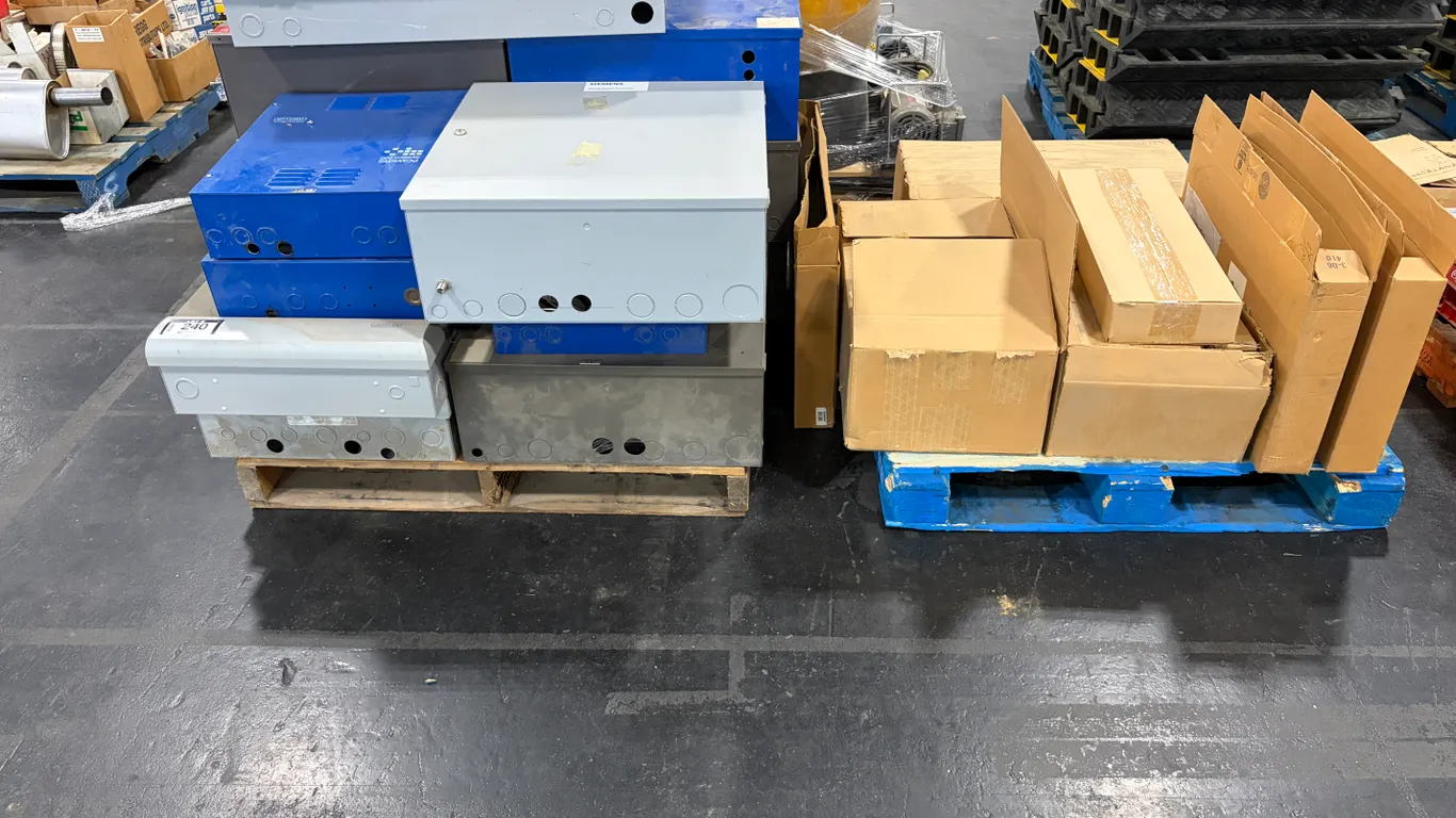 (2) PALLETS OF ASSORTED ELECTRICAL ENCLOSURES & COMPONENTS
