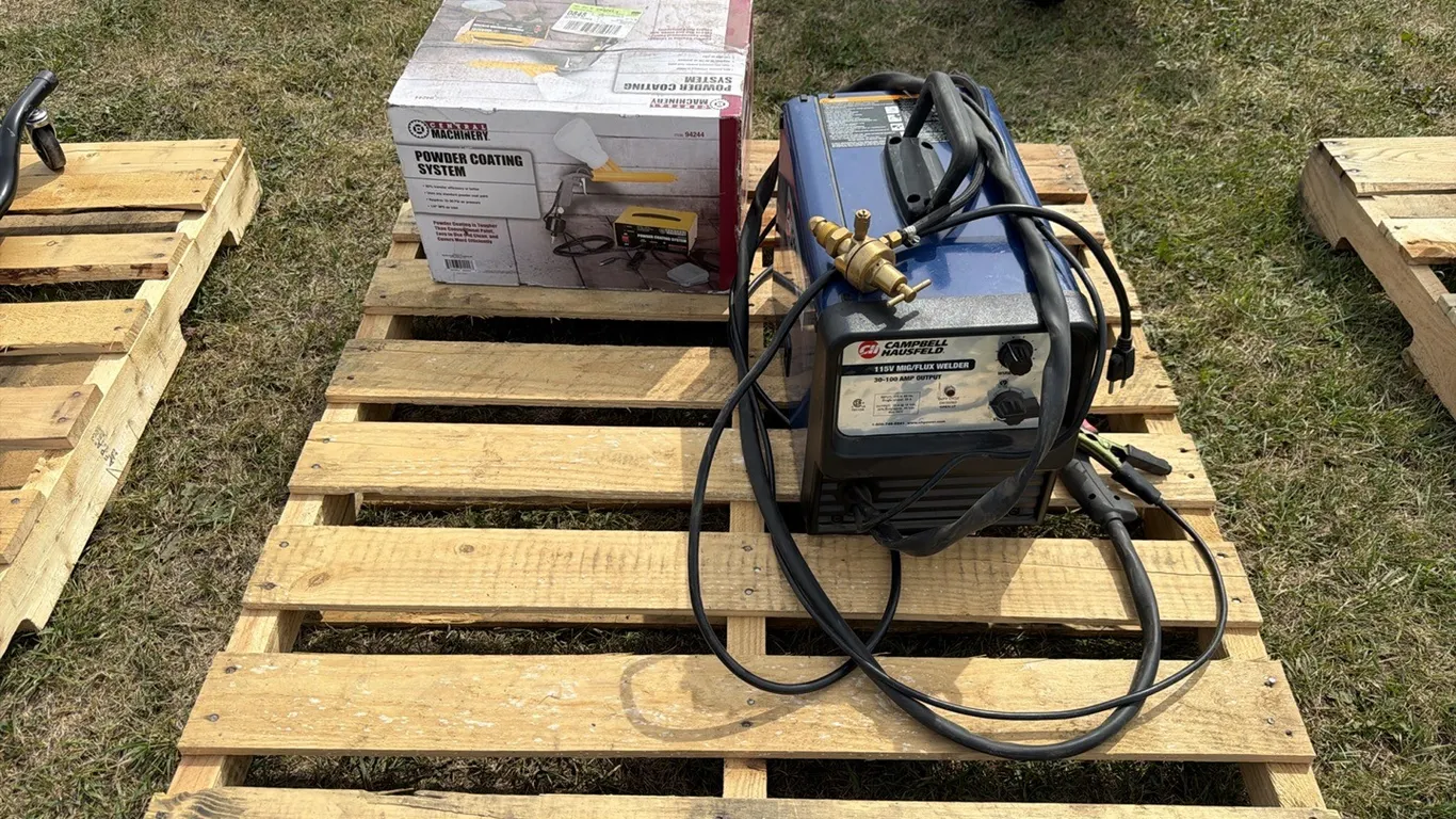 Campbell Hausfeld 115V Mig/Flux welder & Unused Central Machinery powder coating system