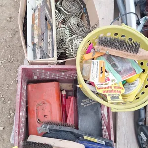 Miscellaneous lot of nails, tool box and more