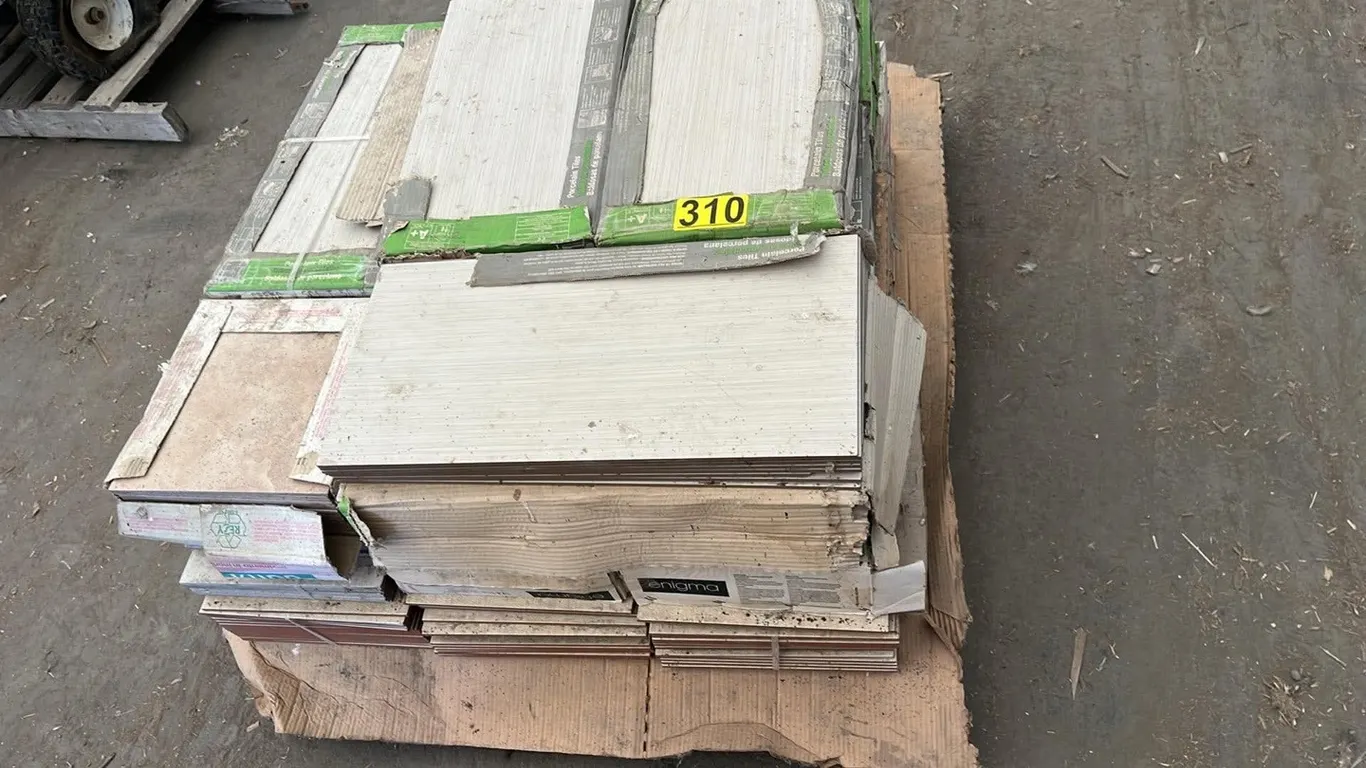 OFFSITE - Pallet of porcelain tiles, some are 12”x12”, some 12.5”x12.5” and some are 11.75”x24”
