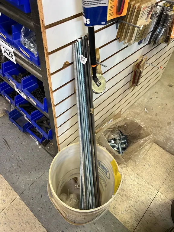 NEW/UNUSED PAIL OF ASSORTED THREADED ROD