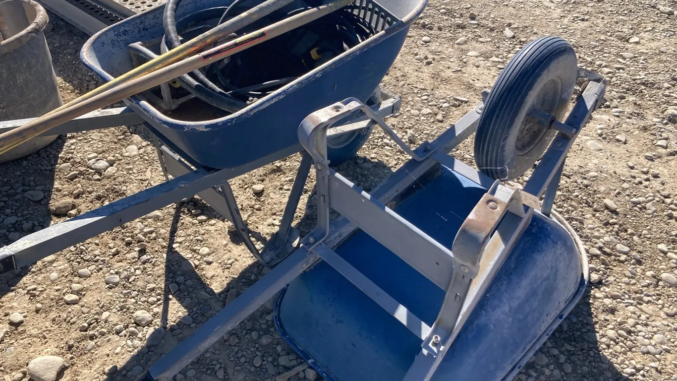 Cement Vibrator (2) Wheel Barrows, (1) Rake, (1) Screed