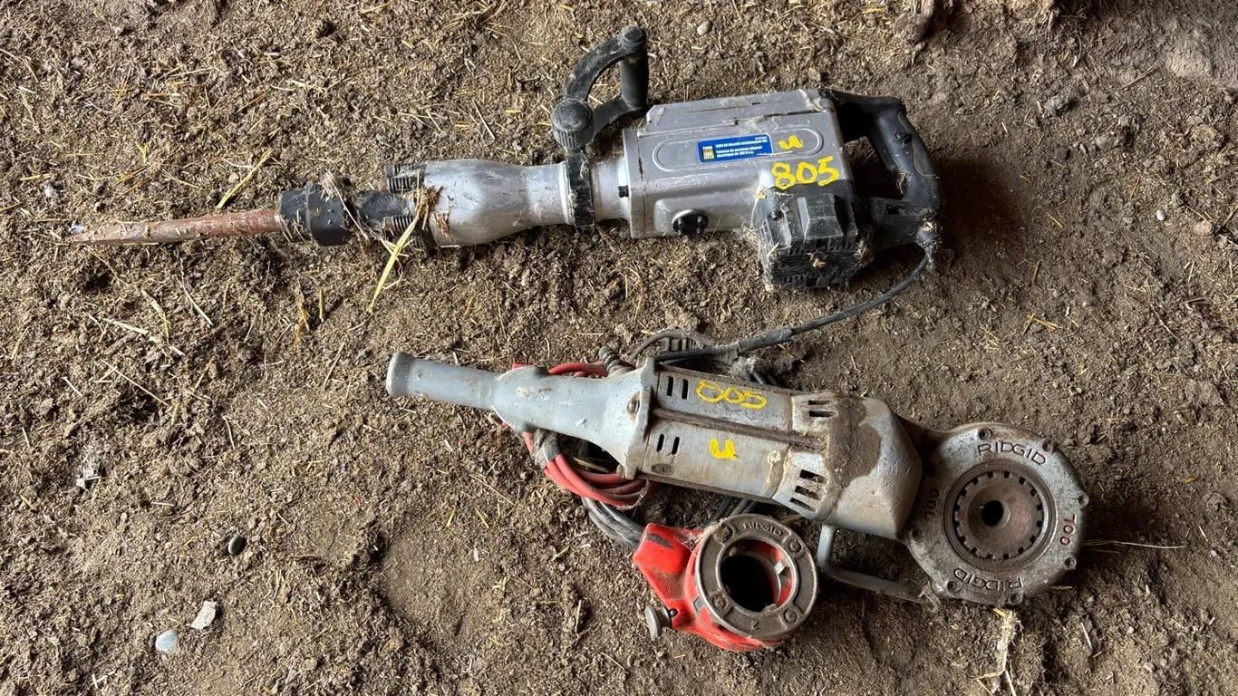 **OFF SITE** Bundle with Powerfist 120V AC Electric Jackhammer Kit and Rigid OOL Portable Electric Threader
