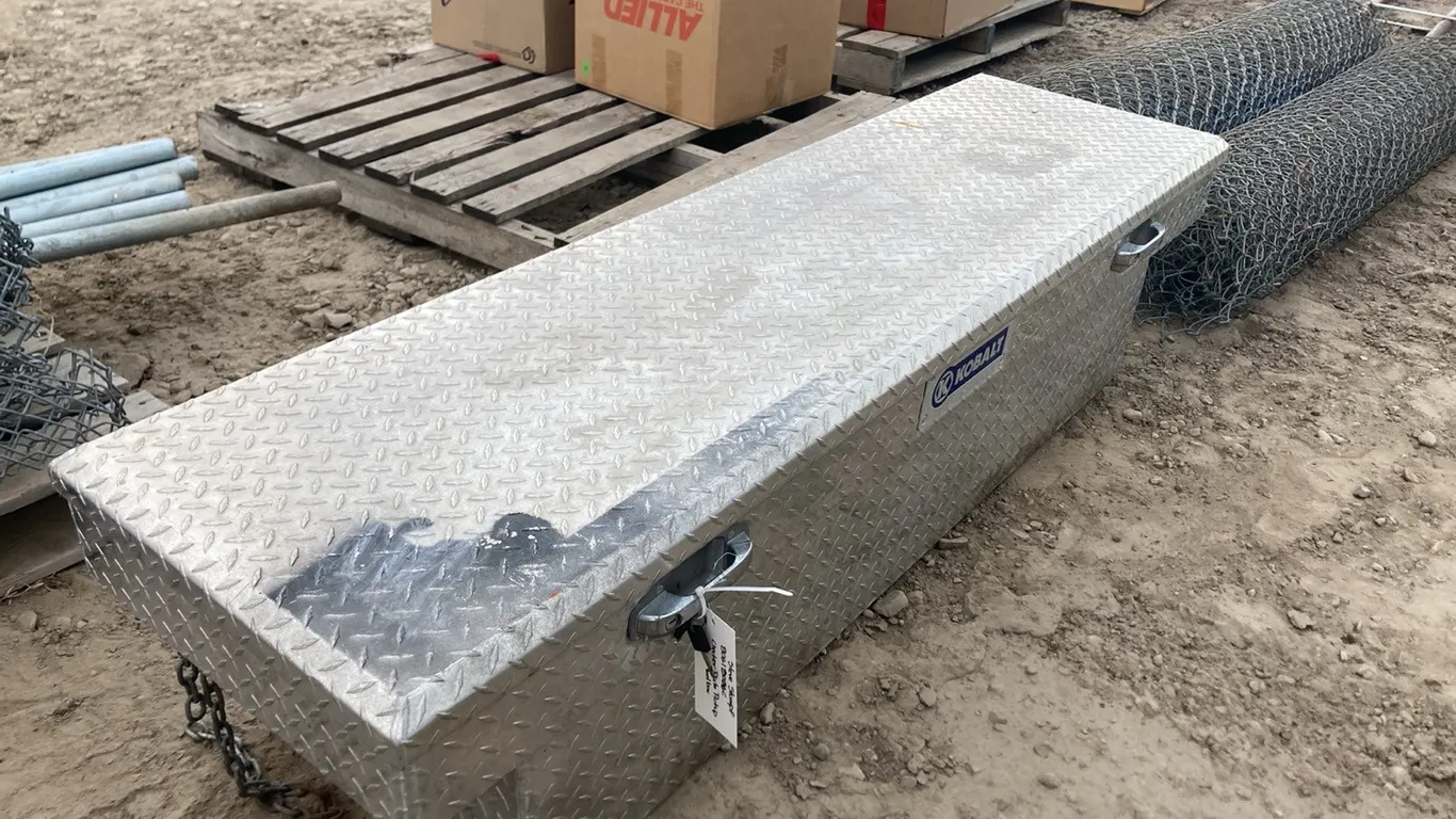 Checker Plate Pickup Truck Tool Box with Keys Attached