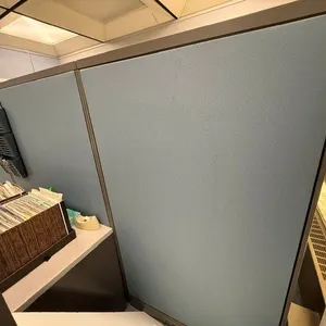 (3) 64" Tall Cubical Walls (1) Brown Wood Wall Cabinet