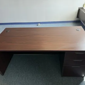 Brown Wood Desk with Drawer and Table with Drawer