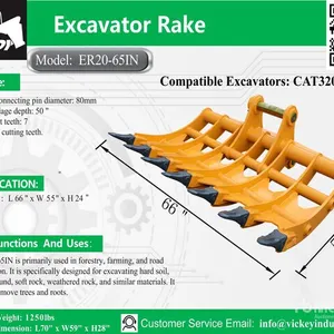 2026 Handy ER20-65IN 65 in Excavator Rake - Fits 16 - 20 ton (Unused)