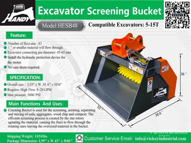 2026 Handy HESB48 Excavator Screening Bucket - Fits 4 - 10 ton (Unused)