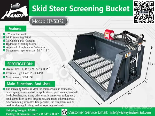 2026 Handy HVSB72 72 in Skid Steer Screening Bucket (Unused)