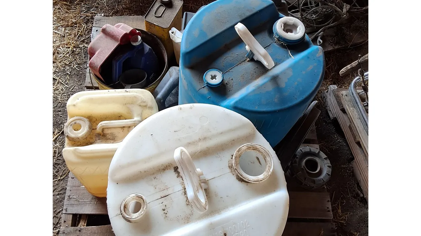 (3) Pallets Plastic Jugs, So Vac, Lube Can, At Cable Sled Track