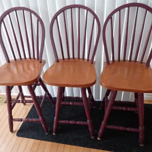 Set of Three Two-Toned Wood Bar Chairs