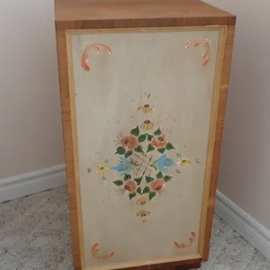 Teak Cabinet with Hand-Painted Floral Panel