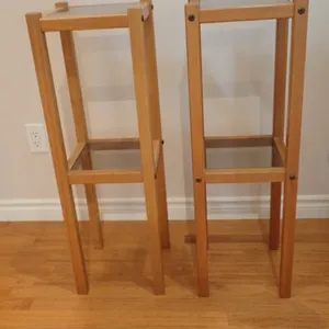 Pair of Wood and Smoky Bevelled-Glass Plant Stands