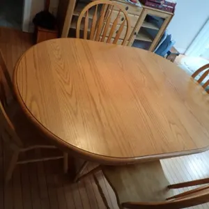 Oak Dining Table with Four Chairs and Extension Leaf